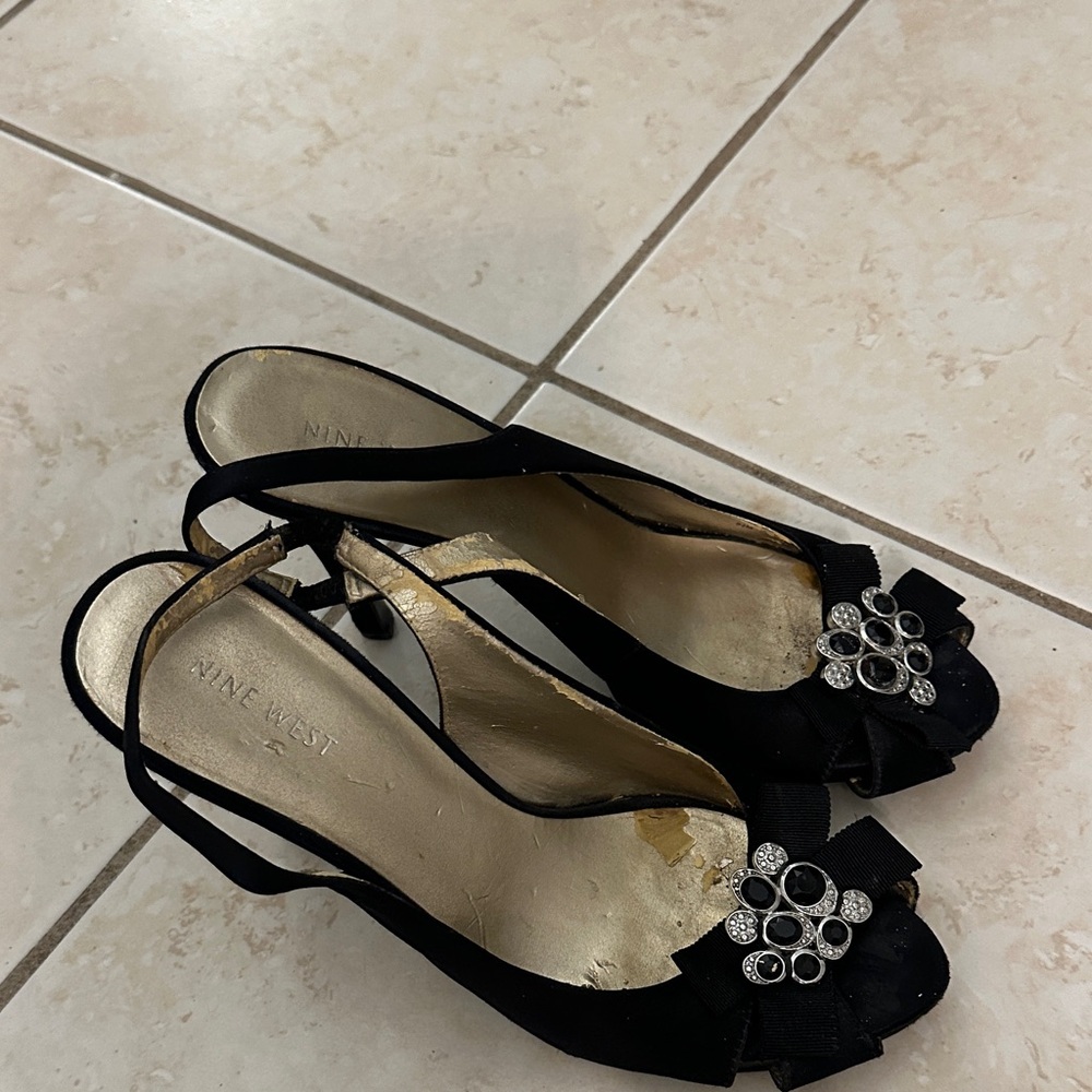 Nine West Black Heels with Floral Embellishment